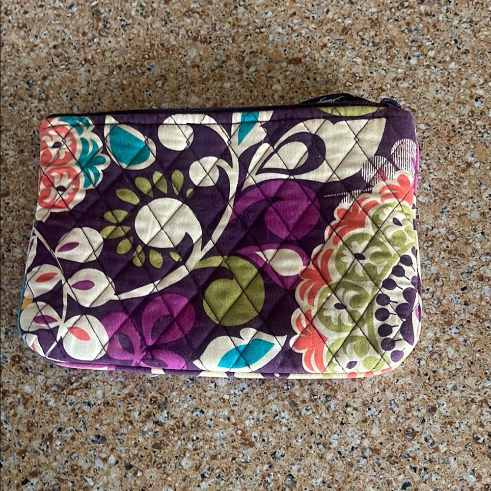 Vera Bradley Plum Crazy Floral Quilted Makeup Bag/Pouch. Retired pattern